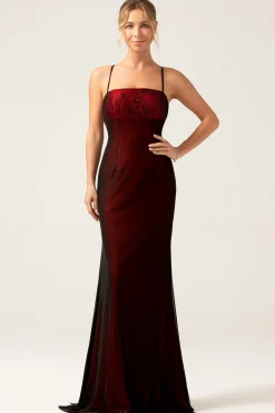 Bainha Vestido de Madrinha Vermelho Preto com Renda Traseira