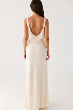 Bainha V-Neck Vestido de Noite Marfim Com Fenda