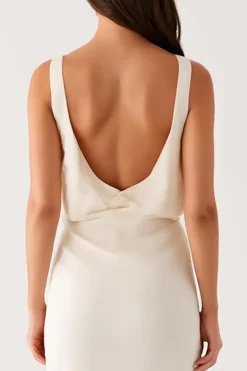 Bainha V-Neck Vestido de Noite Marfim Com Fenda