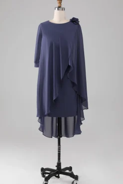 Bainha/Coluna Scoop Frisado Joelho-Comprimento Chiffon Mãe do Vestido da Noiva