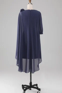 Bainha/Coluna Scoop Frisado Joelho-Comprimento Chiffon Mãe do Vestido da Noiva