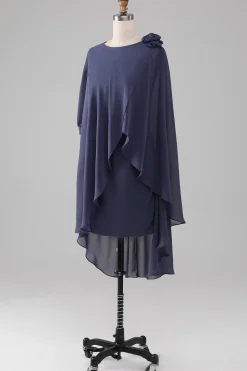 Bainha/Coluna Scoop Frisado Joelho-Comprimento Chiffon Mãe do Vestido da Noiva