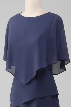Bainha/Coluna Scoop Tea-Length Stormy Chiffon Mãe do Vestido da Noiva