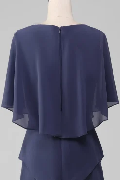 Bainha/Coluna Scoop Tea-Length Stormy Chiffon Mãe do Vestido da Noiva