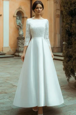 Bateau Pescoço Marfim Uma Linha Vestido de Noiva Cetim