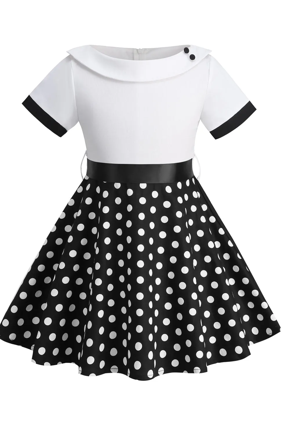 Bateau Pescoço Polka Dots Branco Vintage Vestidos De Menina