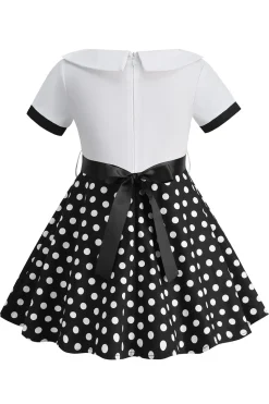 Bateau Pescoço Polka Dots Branco Vintage Vestidos De Menina