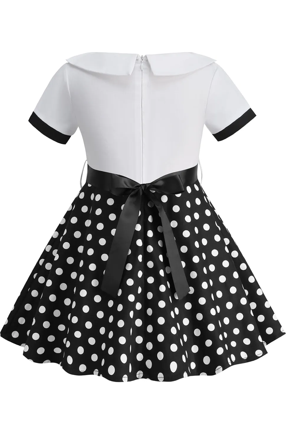 Bateau Pescoço Polka Dots Branco Vintage Vestidos De Menina