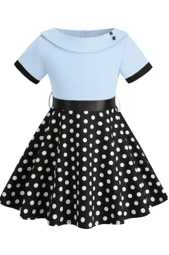 Bateau Pescoço Polka Dots Branco Vintage Vestidos De Menina
