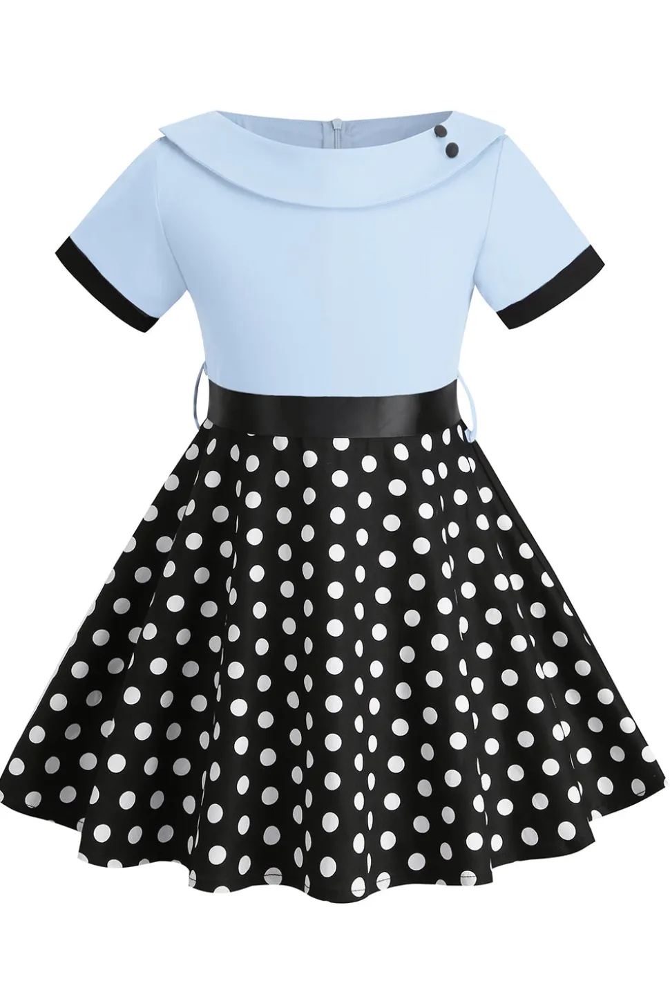 Bateau Pescoço Polka Dots Branco Vintage Vestidos De Menina