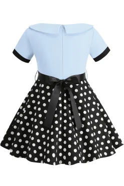 Bateau Pescoço Polka Dots Branco Vintage Vestidos De Menina