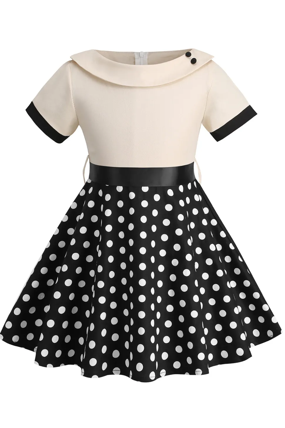 Bateau Pescoço Polka Dots Branco Vintage Vestidos De Menina