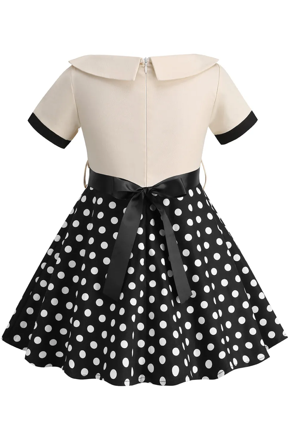 Bateau Pescoço Polka Dots Branco Vintage Vestidos De Menina