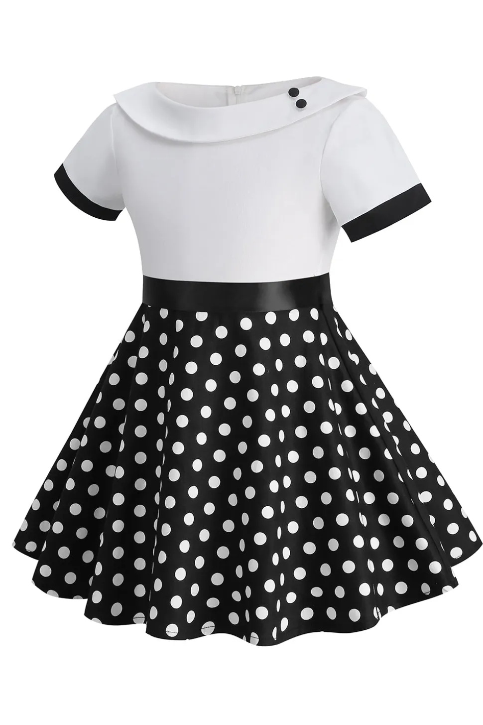 Bateau Pescoço Polka Dots Branco Vintage Vestidos De Menina
