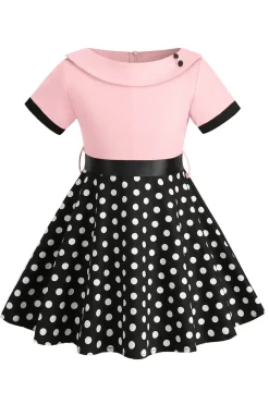 Bateau Pescoço Polka Dots Branco Vintage Vestidos De Menina