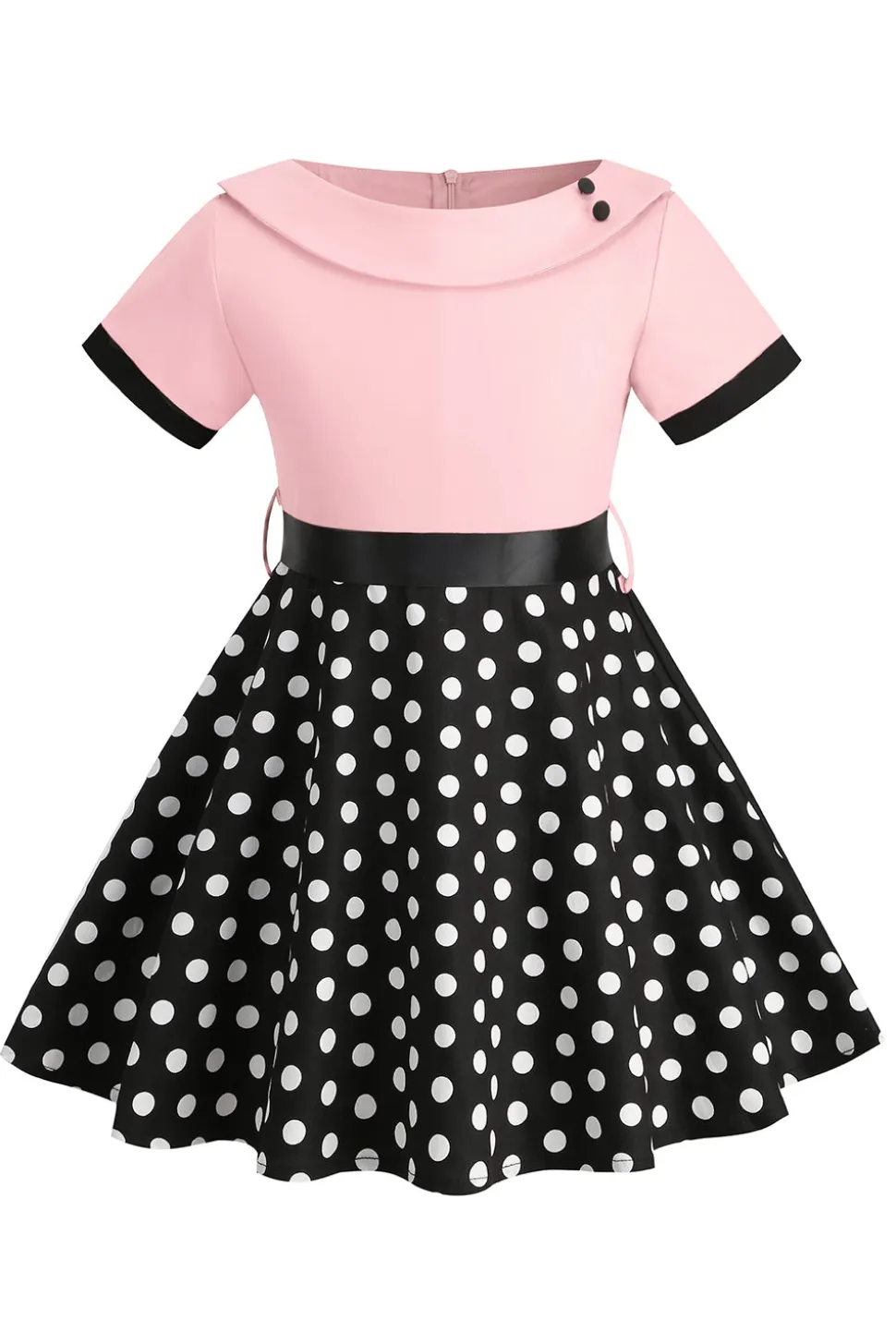 Bateau Pescoço Polka Dots Branco Vintage Vestidos De Menina