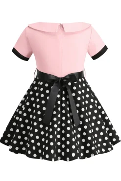 Bateau Pescoço Polka Dots Branco Vintage Vestidos De Menina