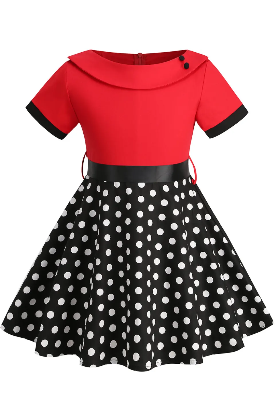 Bateau Pescoço Polka Dots Branco Vintage Vestidos De Menina