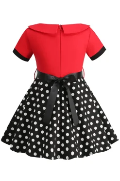 Bateau Pescoço Polka Dots Branco Vintage Vestidos De Menina