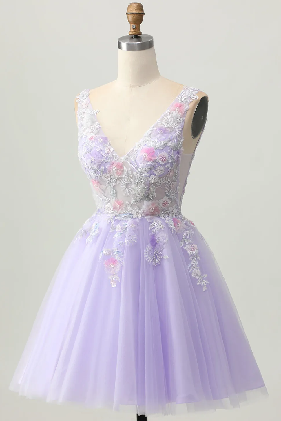 Beaded A Line Sequins Appliqued Lilac Short Homecoming Dress