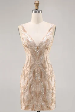 Beaded Champagne Bodycon Homecoming Vestido com Sequins