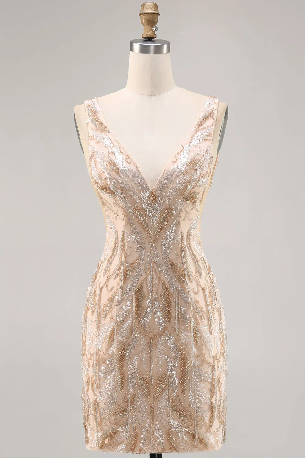 Beaded Champagne Bodycon Homecoming Vestido com Sequins