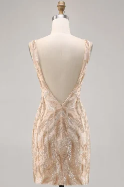 Beaded Champagne Bodycon Homecoming Vestido com Sequins