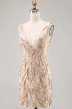 Beaded Champagne Bodycon Homecoming Vestido com Sequins