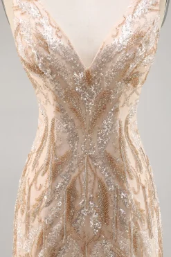 Beaded Champagne Bodycon Homecoming Vestido com Sequins
