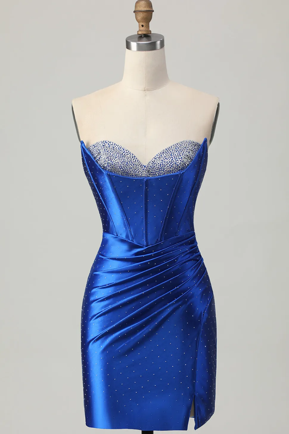 Beaded Tight Royal Blue Strapless Homecoming Dress com fenda