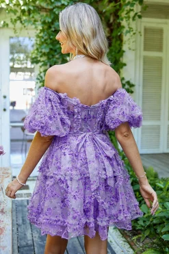 Beautiful A Line Off the Shoulder Dusty Rose Tulle Vestido Curto Homecoming com mangas curtas