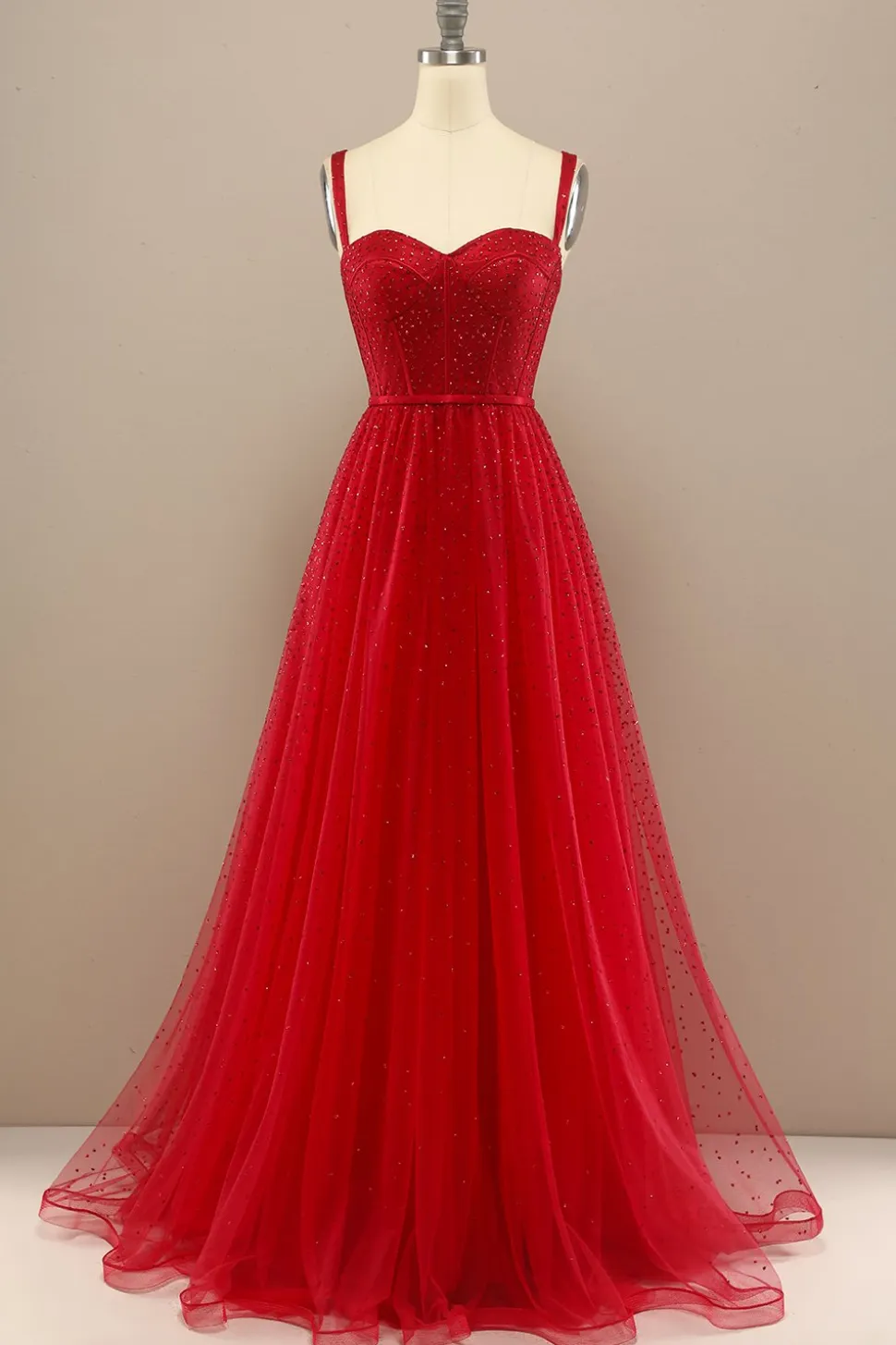 Bela Querida Vermelho Baile Vestido Com Beading