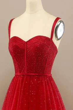 Bela Querida Vermelho Baile Vestido Com Beading