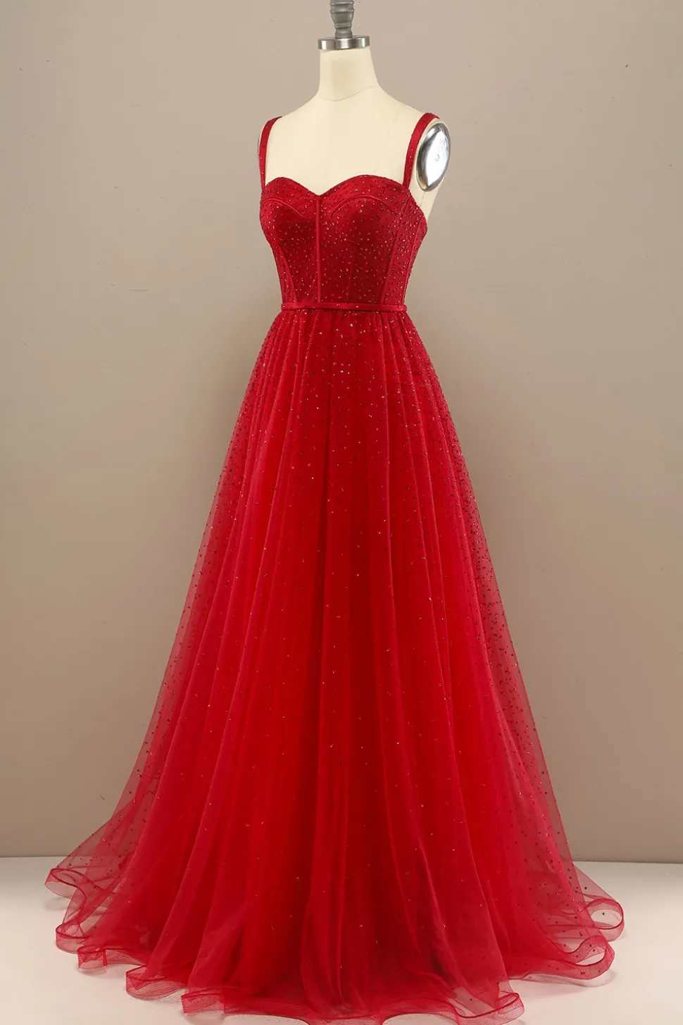 Bela Querida Vermelho Baile Vestido Com Beading