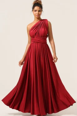Beleza A-Line Halter Neck Borgonha vestido longo dama de honra com Criss Cross Back