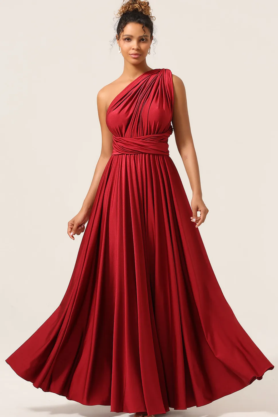 Beleza A-Line Halter Neck Borgonha vestido longo dama de honra com Criss Cross Back