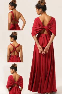 Beleza A-Line Halter Neck Borgonha vestido longo dama de honra com Criss Cross Back