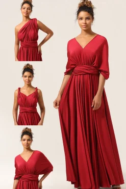 Beleza A-Line Halter Neck Borgonha vestido longo dama de honra com Criss Cross Back