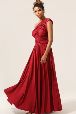 Beleza A-Line Halter Neck Borgonha vestido longo dama de honra com Criss Cross Back