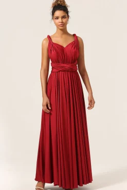 Beleza A-Line Halter Neck Borgonha vestido longo dama de honra com Criss Cross Back