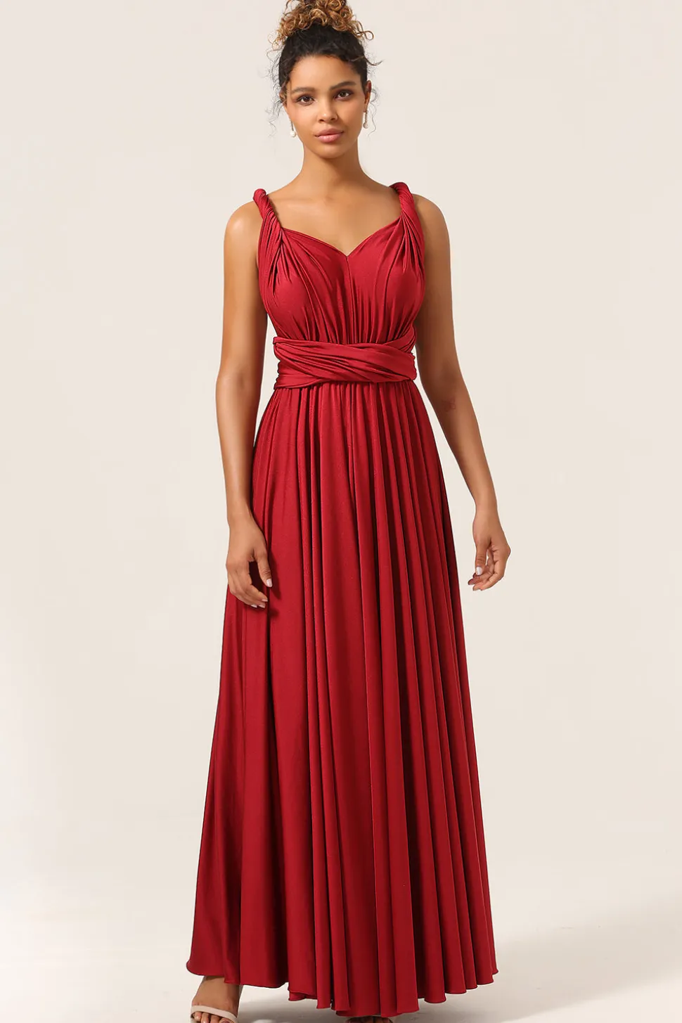 Beleza A-Line Halter Neck Borgonha vestido longo dama de honra com Criss Cross Back