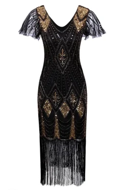 Black and Gold Flapper 1920s Sequins Dress