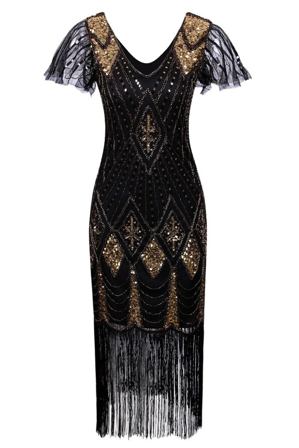 Black and Gold Flapper 1920s Sequins Dress