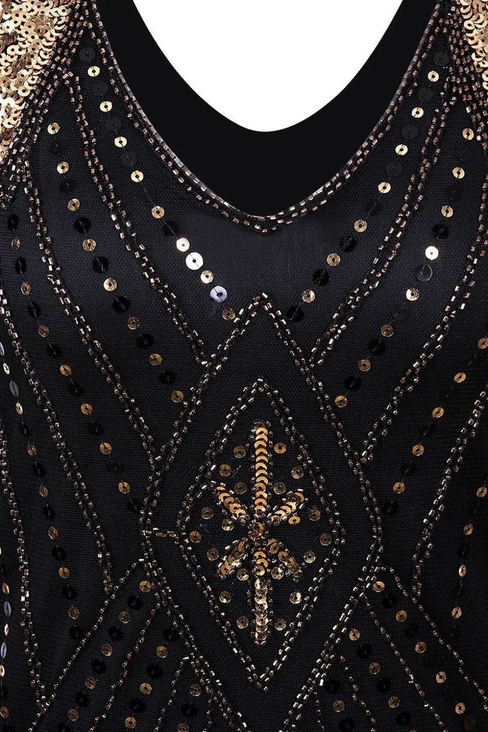 Black and Gold Flapper 1920s Sequins Dress