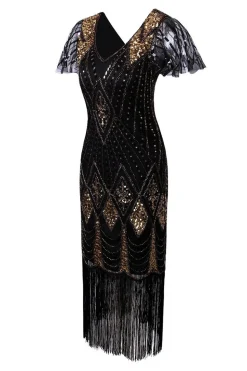 Black and Gold Flapper 1920s Sequins Dress