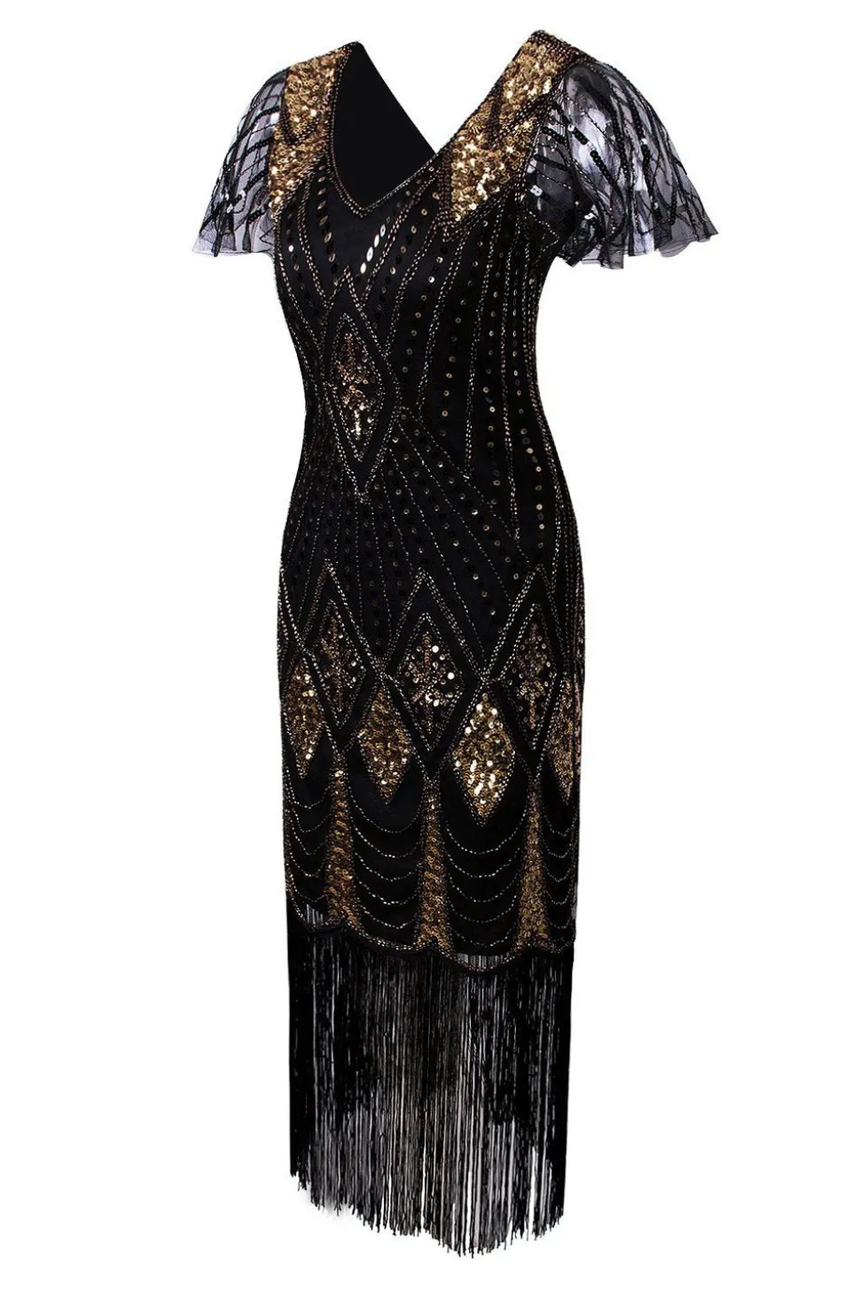 Black and Gold Flapper 1920s Sequins Dress