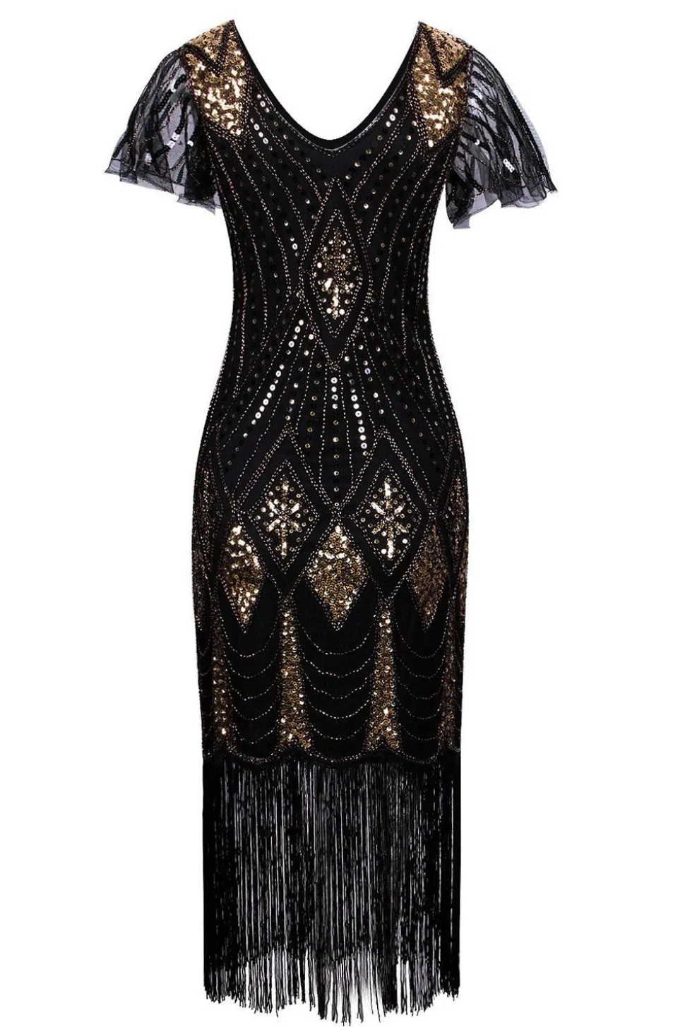 Black and Gold Flapper 1920s Sequins Dress