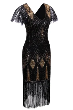Black and Gold Flapper 1920s Sequins Dress