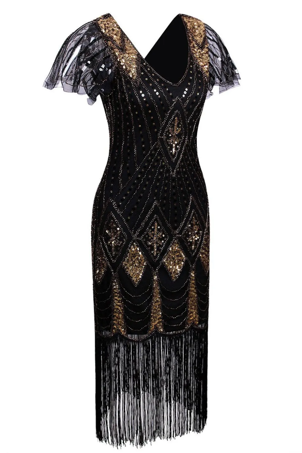 Black and Gold Flapper 1920s Sequins Dress