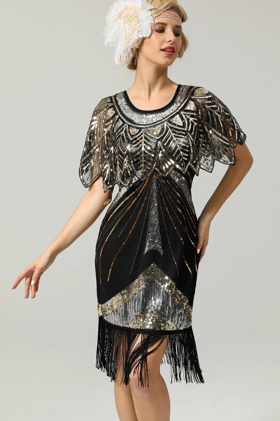 Black and Gold Sequin Glitter 1920s Cape